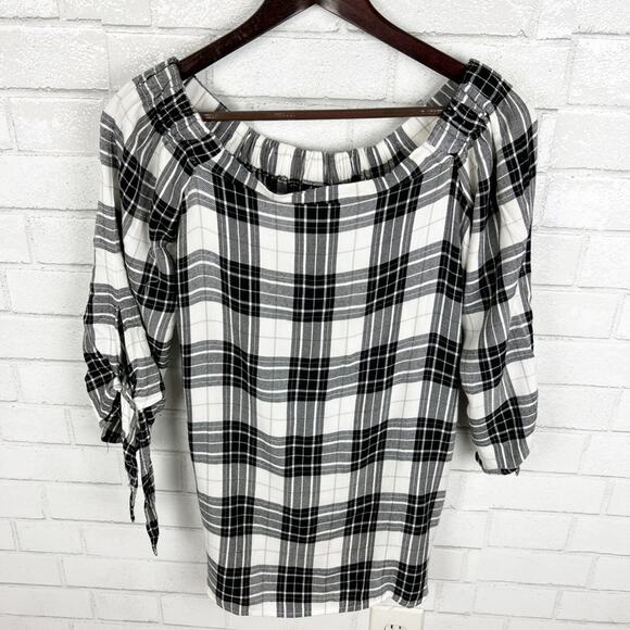 Alison‎ Andrews Off The Shoulder Plaid 3/4 Sleeve Top Size Small - Picture 2 of 13